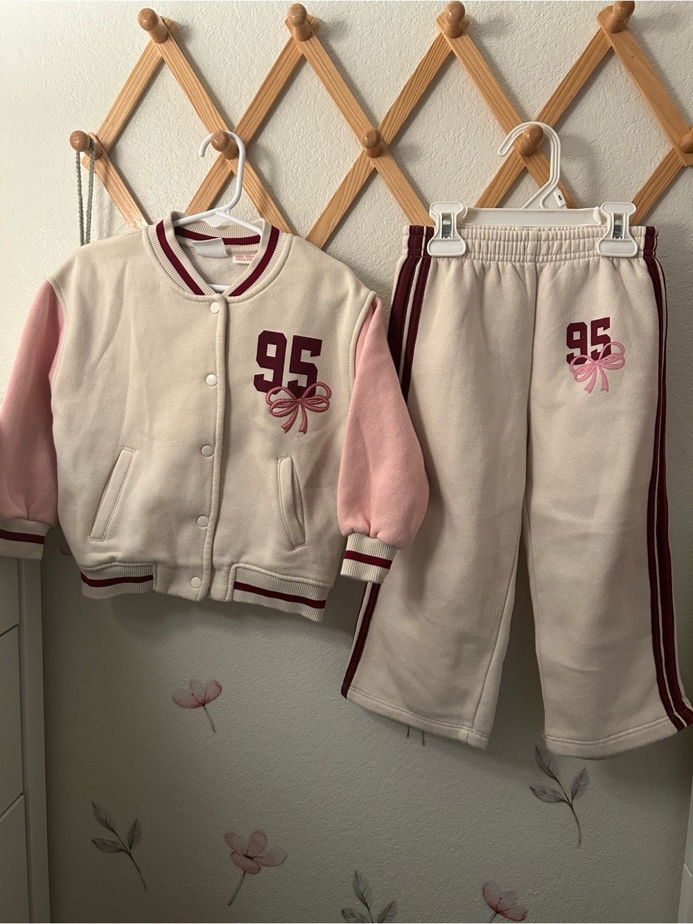 Zara Cream & Pink Sweatshirt Jacket and Joggers Set